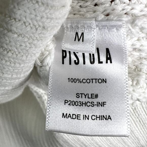 Pistola White Distressed Pullover Sweater 100% Cotton MEDIUM Crewneck - Picture 4 of 5